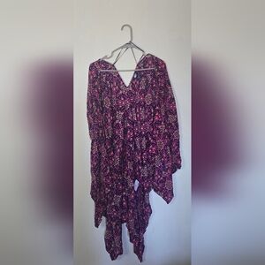 Land’s End One Size Boho Kaftan Tunic Resort Wear Swim Cover Up Pink Purple O/S